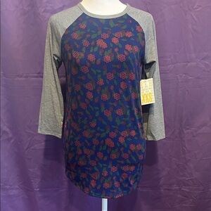 LuLaRoe Gray and Blue Floral Top